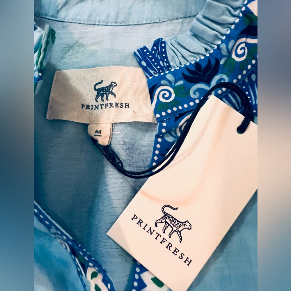 Printfresh Rosalina Dress Tulip Bloom Blue NWT Size M Organic Cotton $198 - Picture 6 of 12